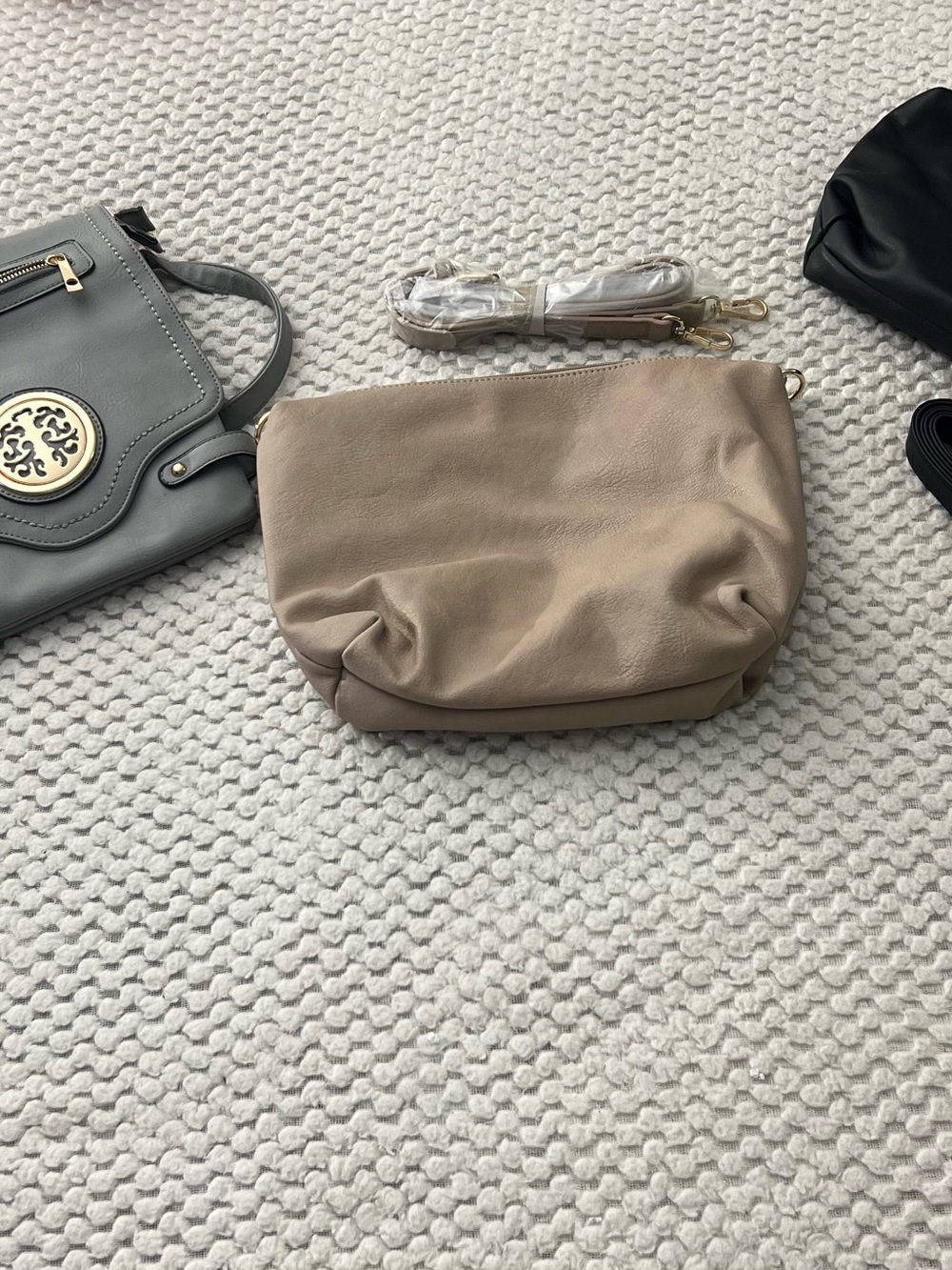 Beige Soft Leather Crossbody Bag with Adjustable Strap -bundle of 3